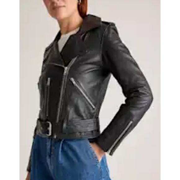 Quince 100% Leather Motorcycle Jacket Biker sz Medium Moto Women's Sheepskin - Picture 3 of 11